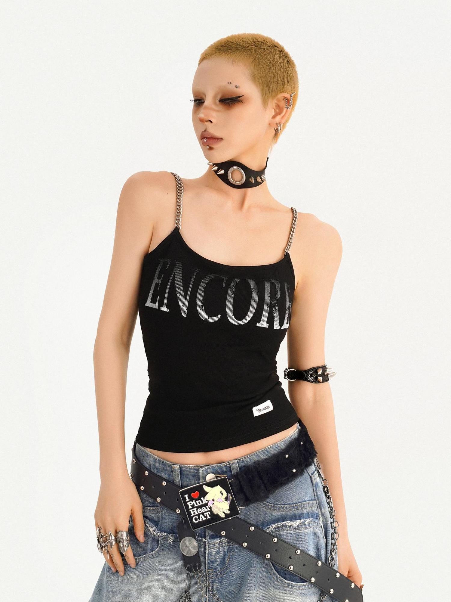 Nico Molly Wasteland Letter Print U Neck Loose Cropped Women's Other Material Camisoles