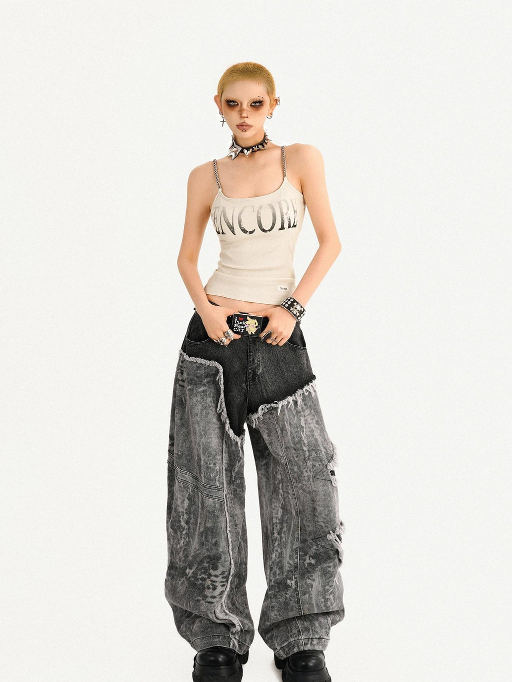 Nico Molly Wasteland Letter Print U Neck Loose Cropped Women's Other Material Camisoles