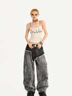 Nico Molly Wasteland Letter Print U Neck Loose Cropped Women's Other Material Camisoles