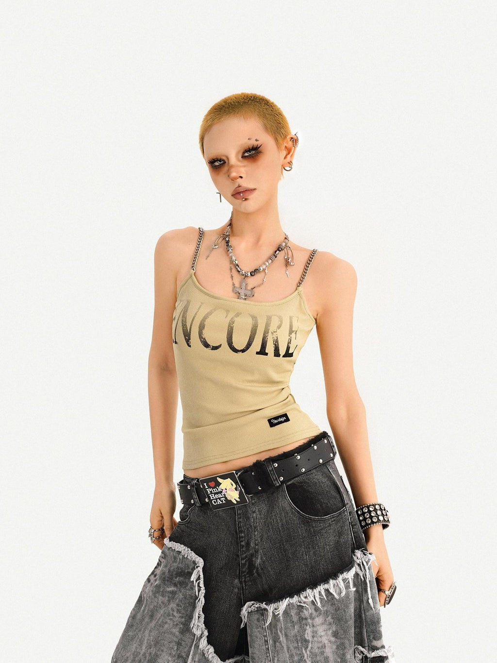 Nico Molly Wasteland Letter Print U Neck Loose Cropped Women's Other Material Camisoles