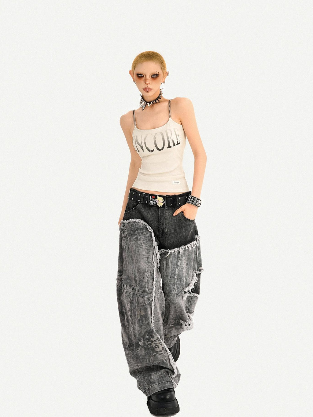 Nico Molly Wasteland Letter Print U Neck Loose Cropped Women's Other Material Camisoles
