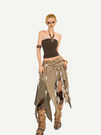 Nico Molly Wasteland Patchwork Mesh Asymmetric Punk Women's Denim Midi Skirts