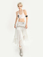 Nico Molly White Lace Asymmetric Layered Back Zipper A Line Women's Midi Skirts