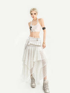 Nico Molly White Lace Asymmetric Layered Back Zipper A Line Women's Midi Skirts