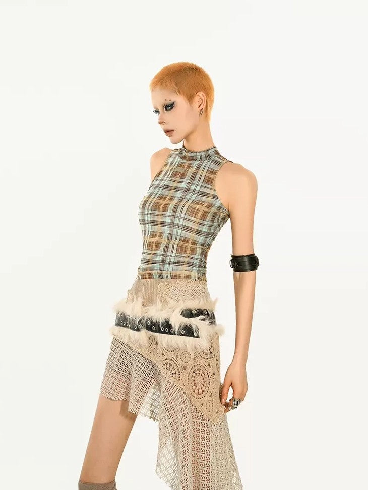 Nico Molly Y2k Retro Asymmetric Plaid Slim Fit Street Women's Tank Tops