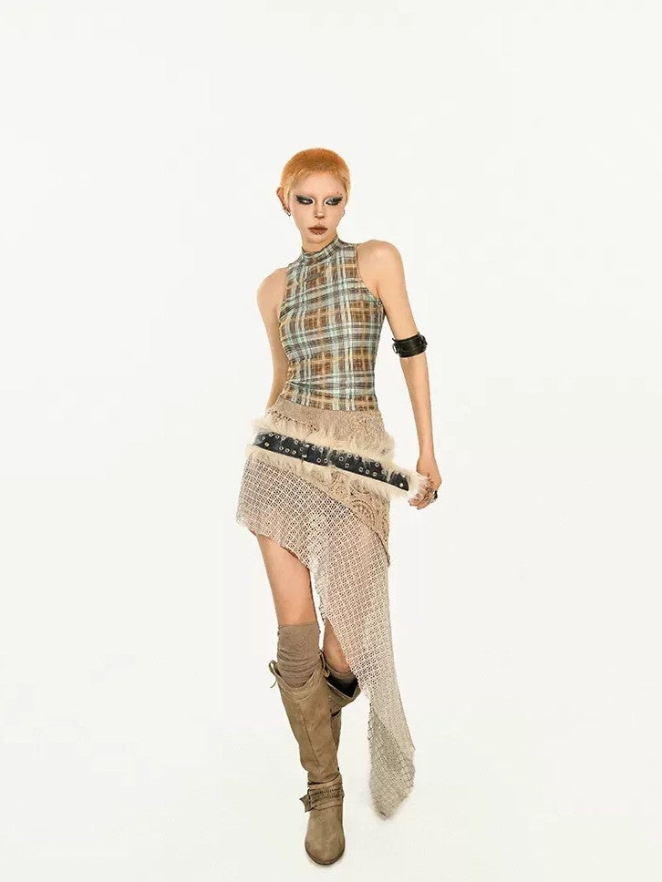 Nico Molly Y2k Retro Asymmetric Plaid Slim Fit Street Women's Tank Tops