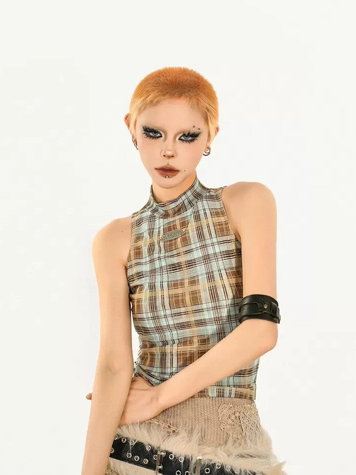 Nico Molly Y2k Retro Asymmetric Plaid Slim Fit Street Women's Tank Tops