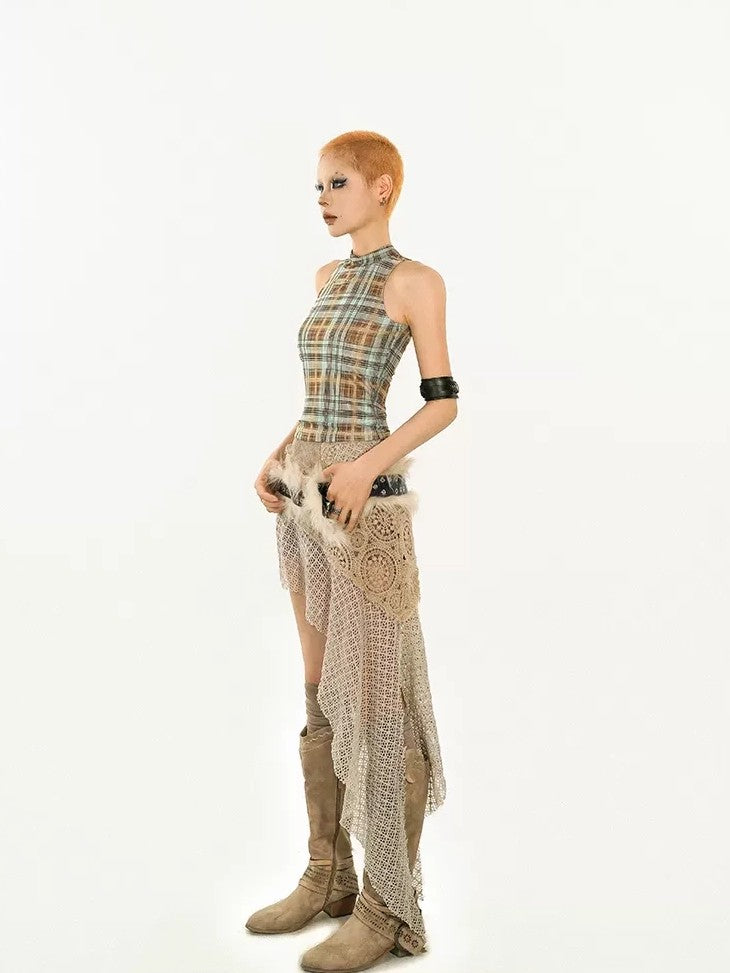 Nico Molly Y2k Retro Asymmetric Plaid Slim Fit Street Women's Tank Tops