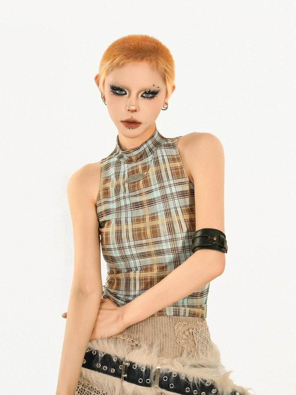 Nico Molly Y2k Retro Asymmetric Plaid Slim Fit Street Women's Tank Tops