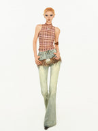 Nico Molly Y2k Retro Asymmetric Plaid Slim Fit Street Women's Tank Tops