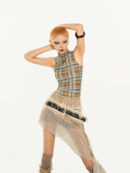 Nico Molly Y2k Retro Asymmetric Plaid Slim Fit Street Women's Tank Tops