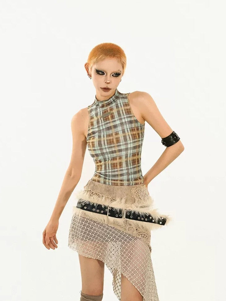 Nico Molly Y2k Retro Asymmetric Plaid Slim Fit Street Women's Tank Tops