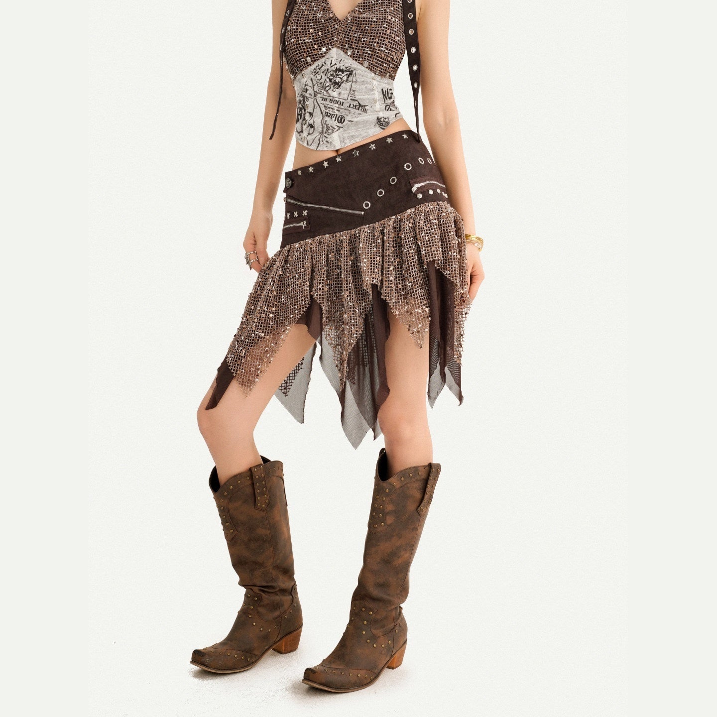 Nico_Molly_Y2k_Studded_Halter_Crop_Tassel_Asymmetrical_Print_Women's_Camel_Top_&_Skirt_Sets_1055764939729_MISSTT