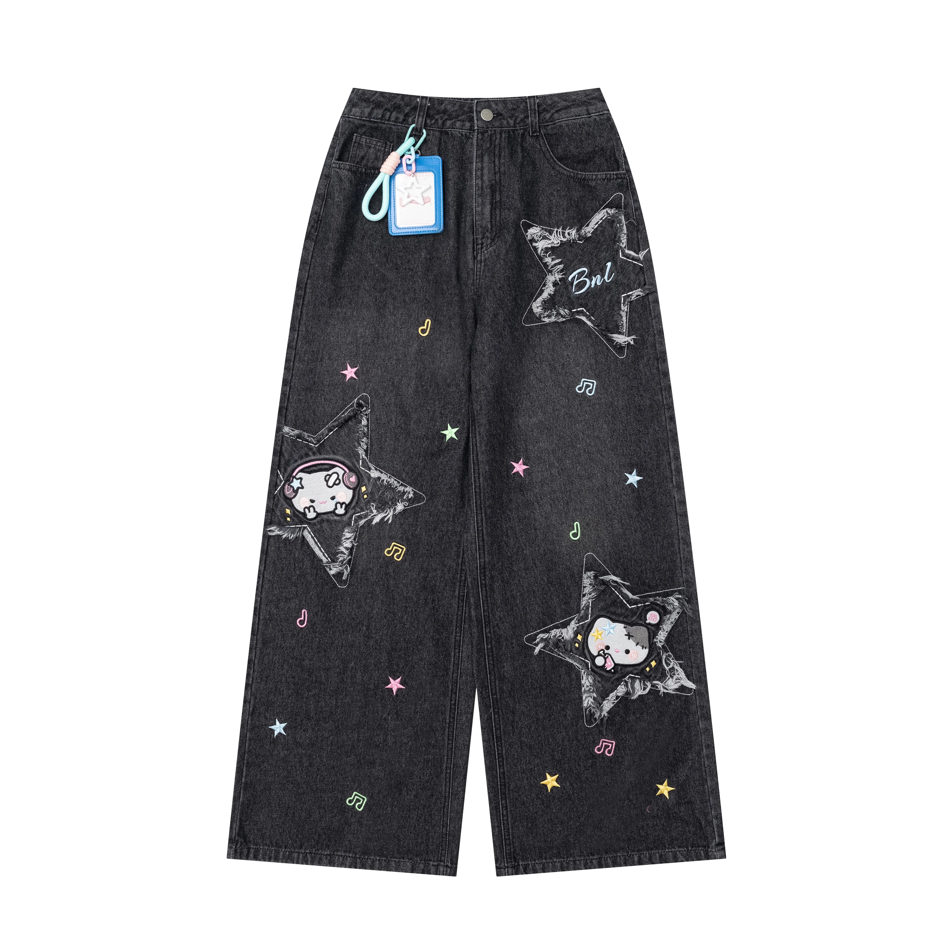 CRAZYGIRL_Cartoon_Cat_Star_Machine_Embroidered_Frayed_High_Waist_Women's_Wide-leg_Jeans_1059631540857_MISSTT