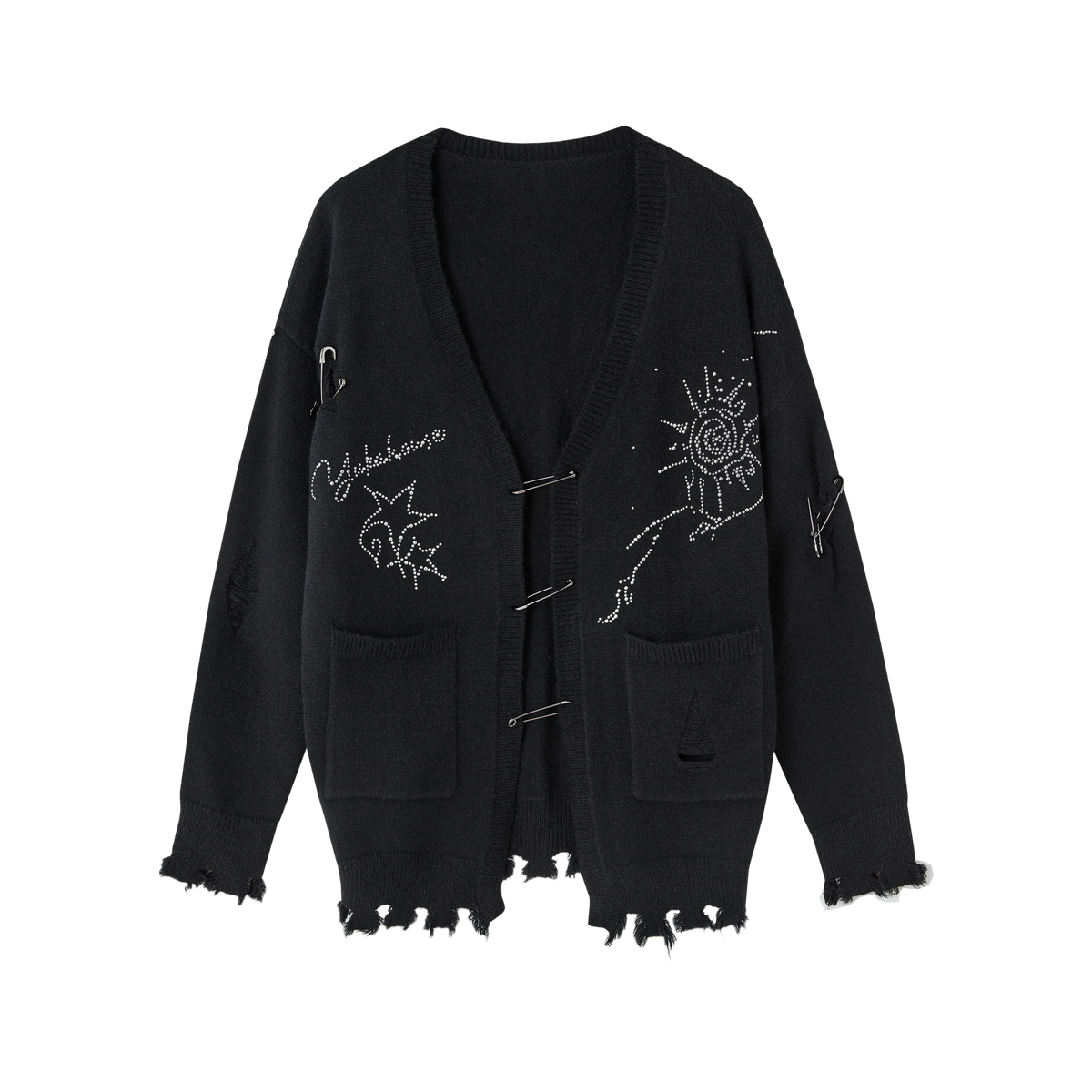 YUKAHOUSE_Distressed_V-neck_Asymmetric_Acrylic_Women's_Cardigans_978585910336_MISSTT