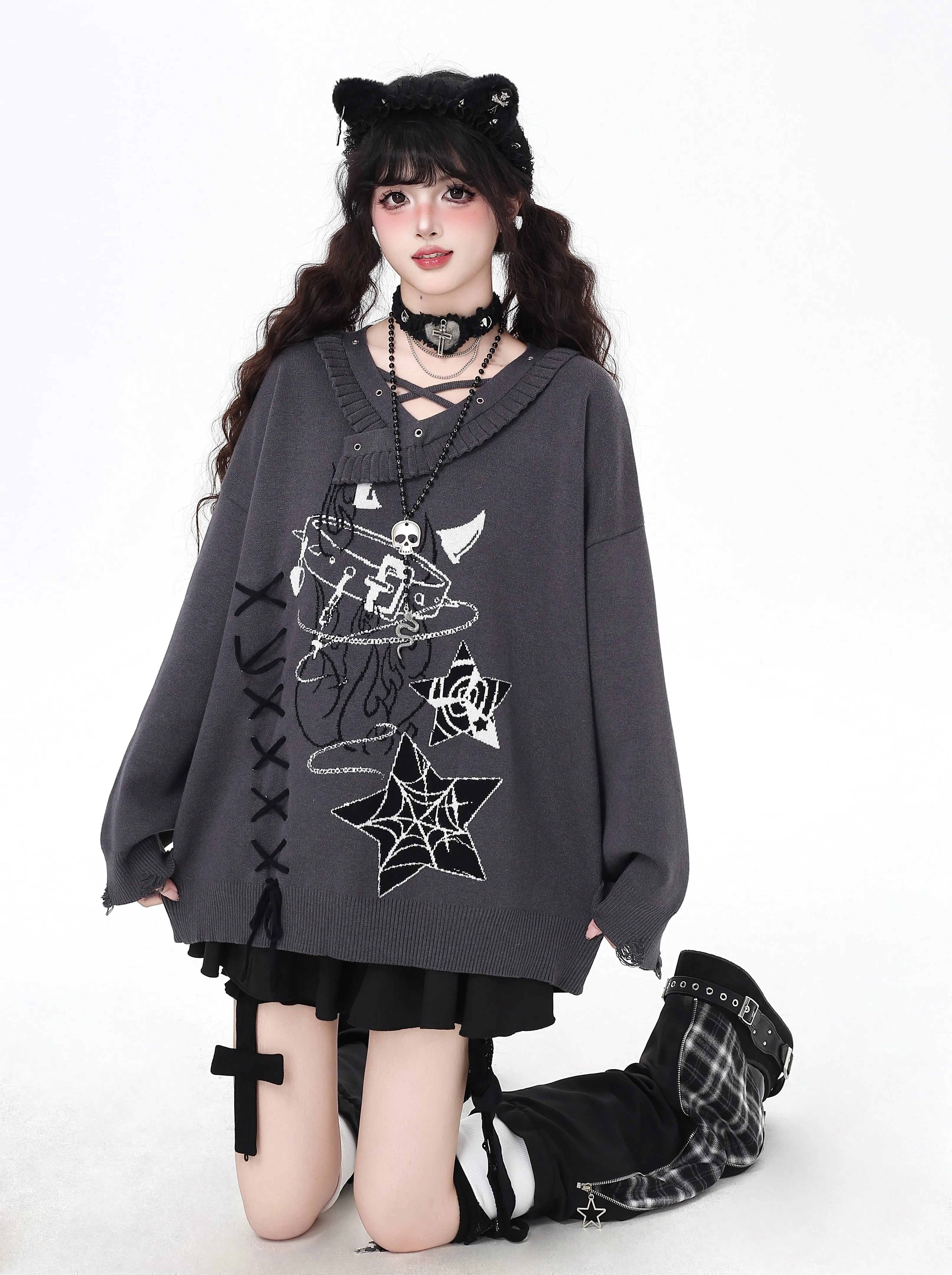 CRAZYGIRL_Gothic_Cross_Lace_Up_Women's_Other_Material_Loose_Knit_Sweaters_982526306470_MISSTT