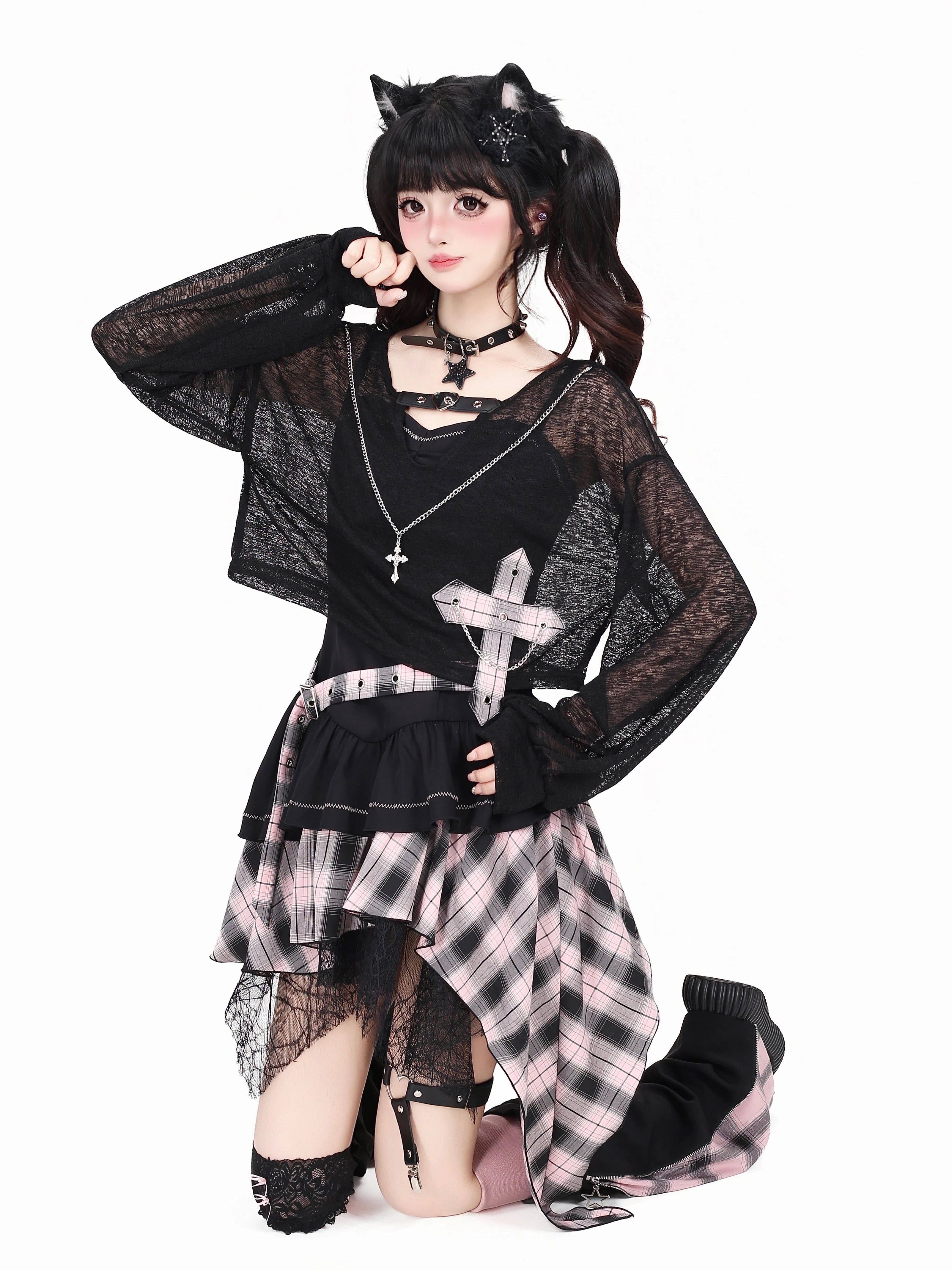 CRAZYGIRL_Plaid_Gothic_Asymmetrical_Overlay_Long_Sleeve_Women's_Slip_Mini_Dresses_1045172071320_MISSTT