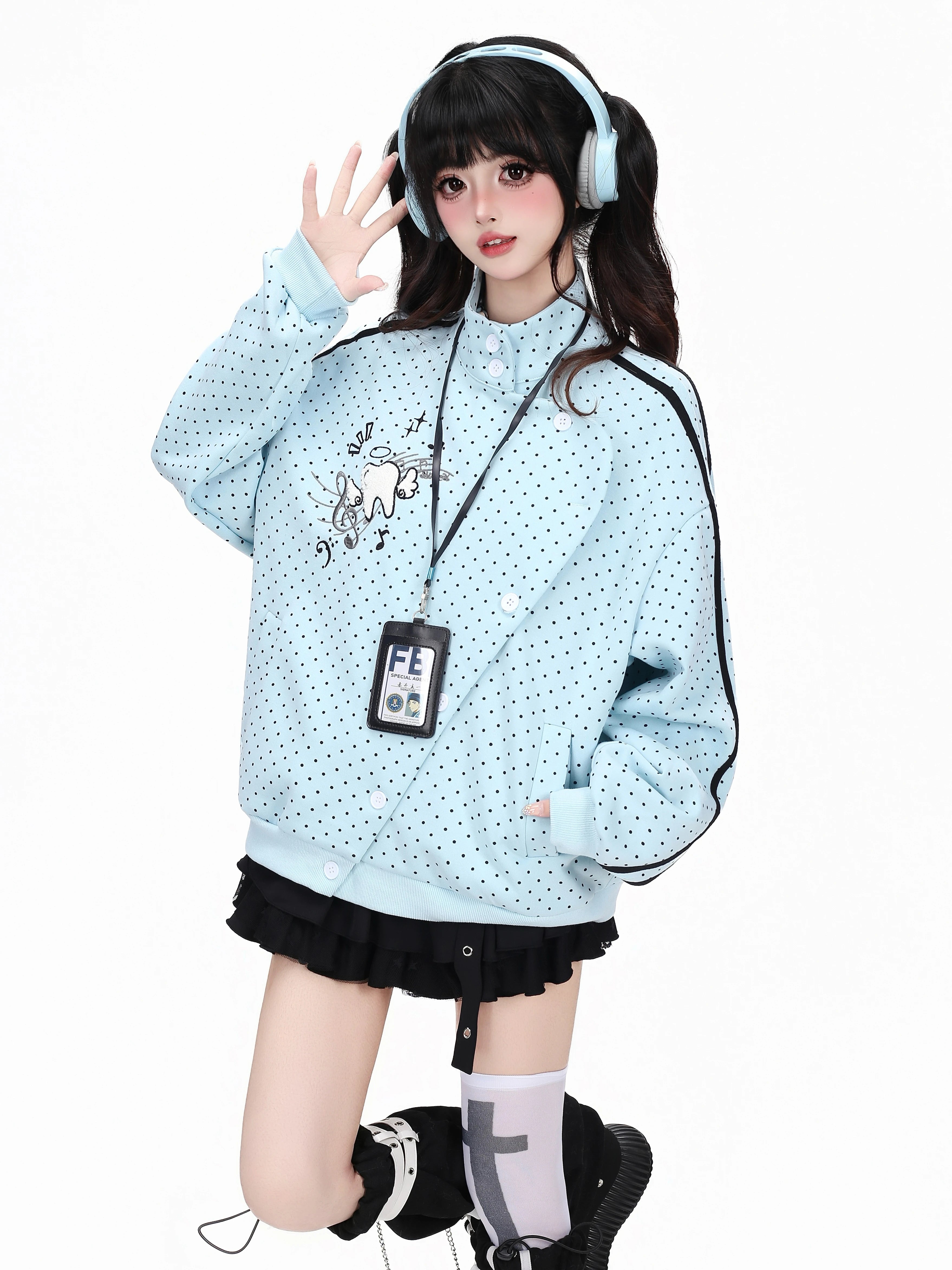 CRAZYGIRL_Polka_Dot_Striped_Embroidered_Stand_Collar_Slouchy_Women's_Lightweight_Jackets_1062767562600_MISSTT