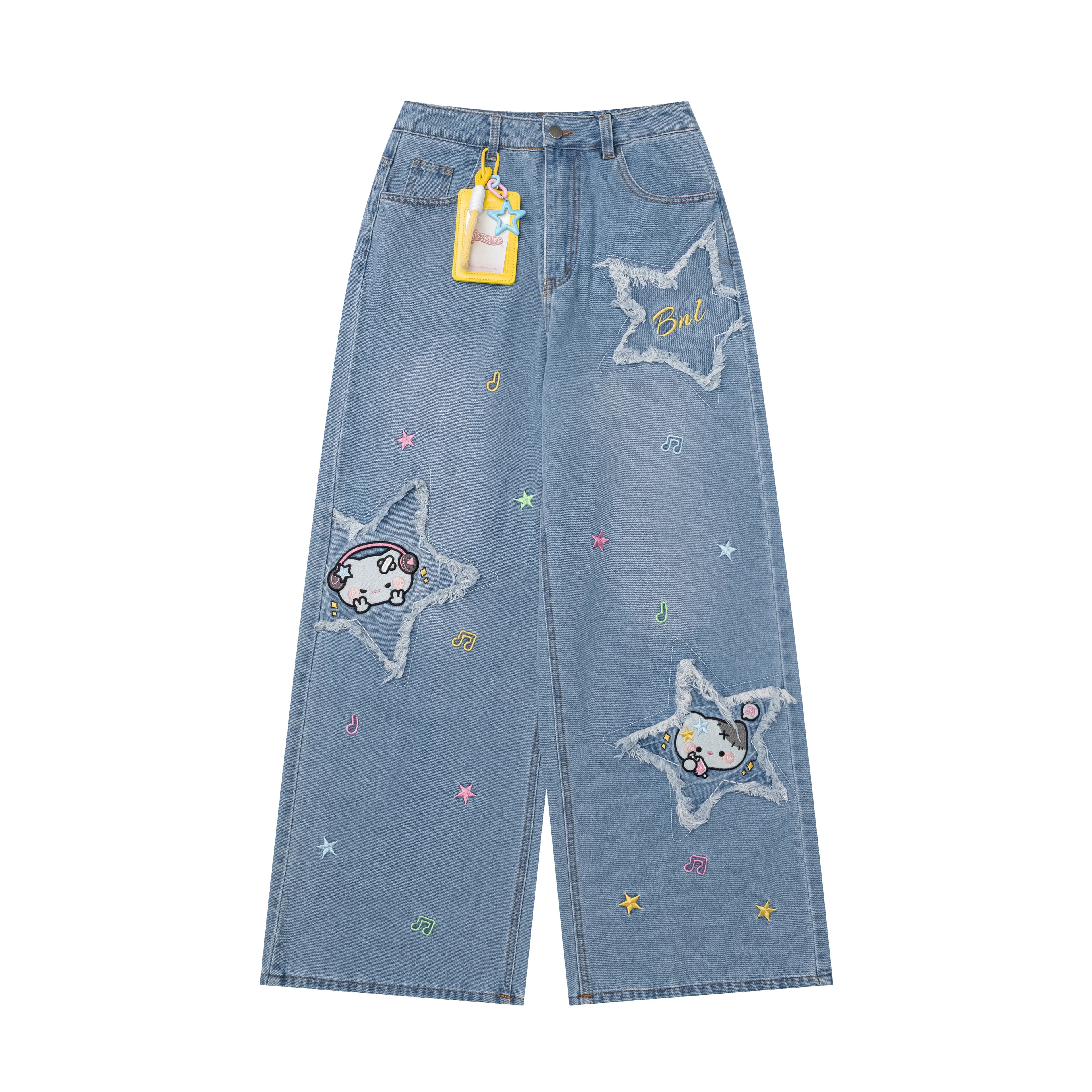 CRAZYGIRL_Cartoon_Cat_Star_Machine_Embroidered_Frayed_High_Waist_Women's_Wide-leg_Jeans_1059631540857_MISSTT