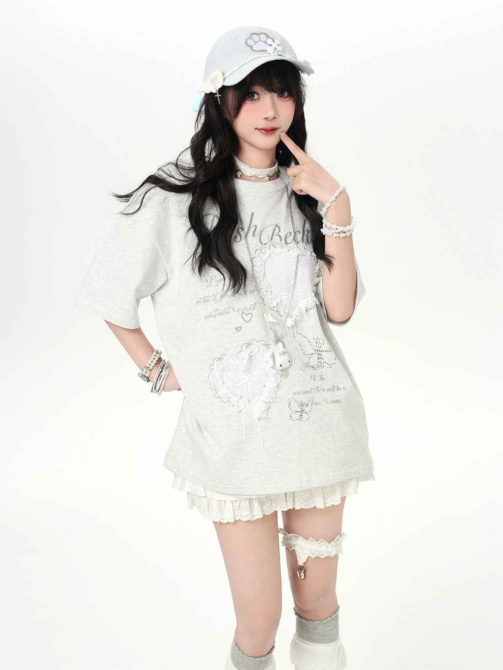 CRAZYGIRL_Ballet_3d_Bow_Heart_Lace_Round_Neck_Loose_Women's_Short_Sleeve_T-shirts_1035266866498_MISSTT