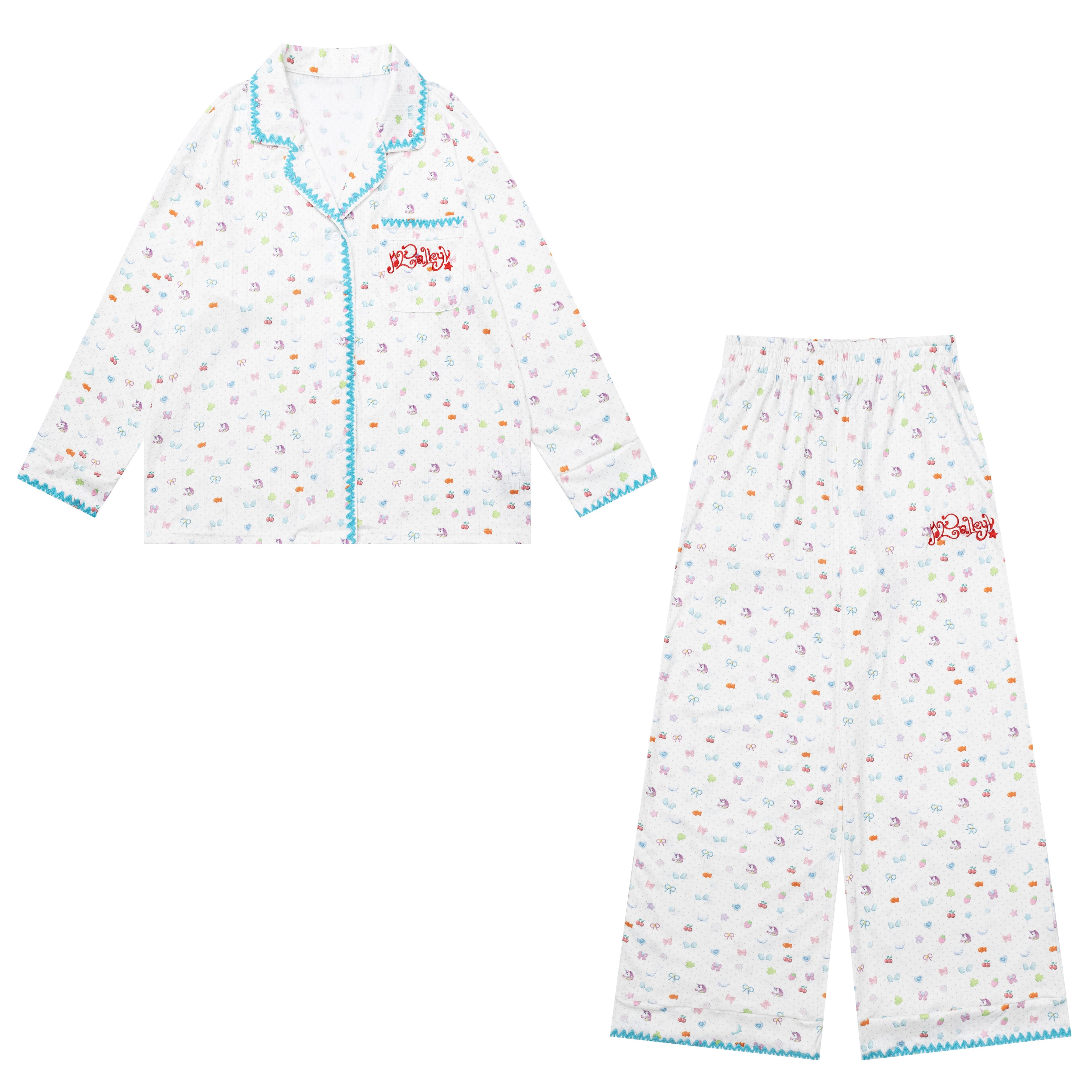 CRAZYGIRL_Allover_Rabbit_Print_Loose_Button_Collar_Women's_Skinfriendly_Top_&_Pants_Sets_1075669717219_MISSTT