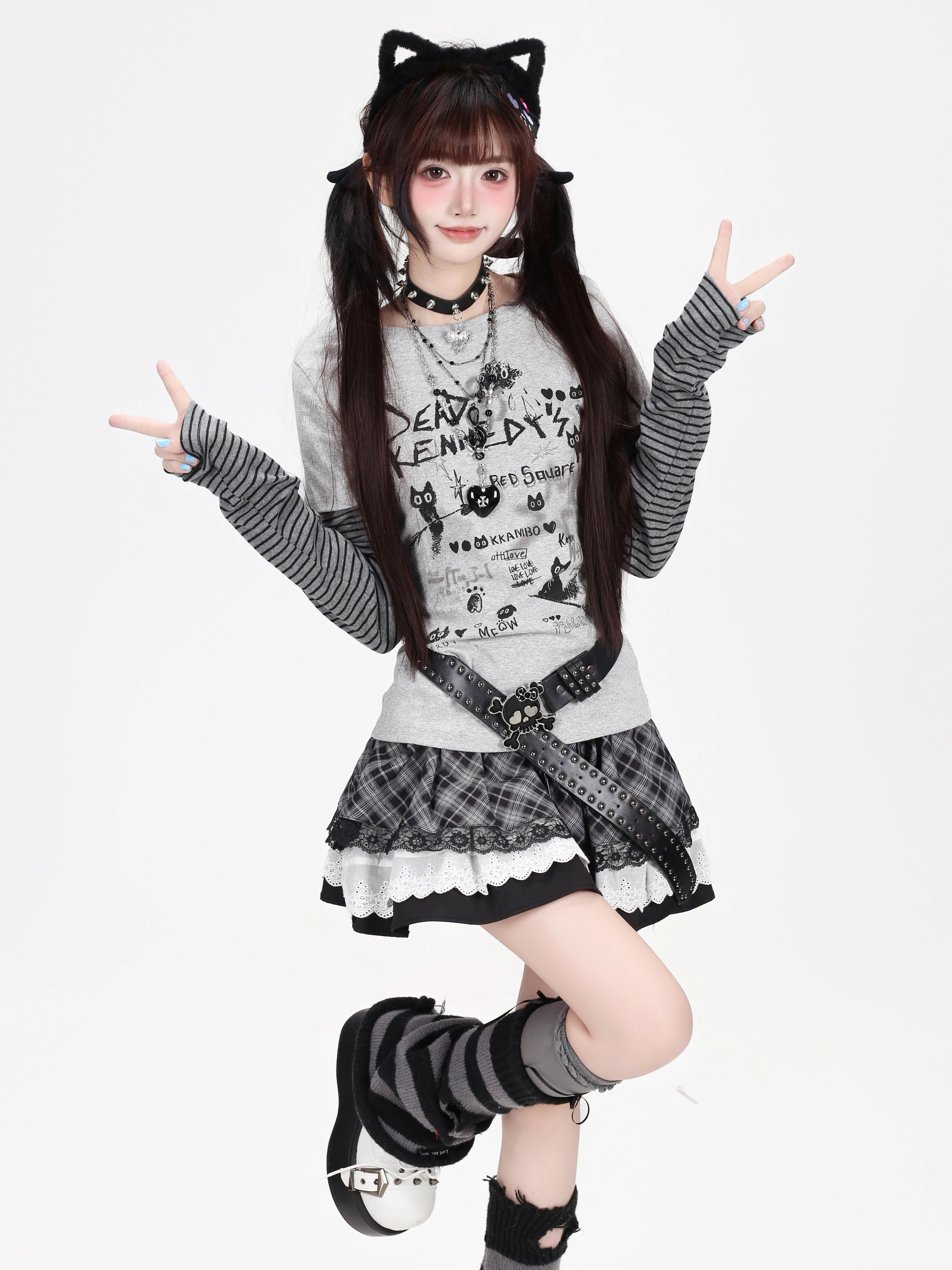 CRAZYGIRL_Letter_Graffiti_Kitten_Colorblock_Striped_Faux_Women's_Long_Sleeve_T-shirts_1061947707390_MISSTT