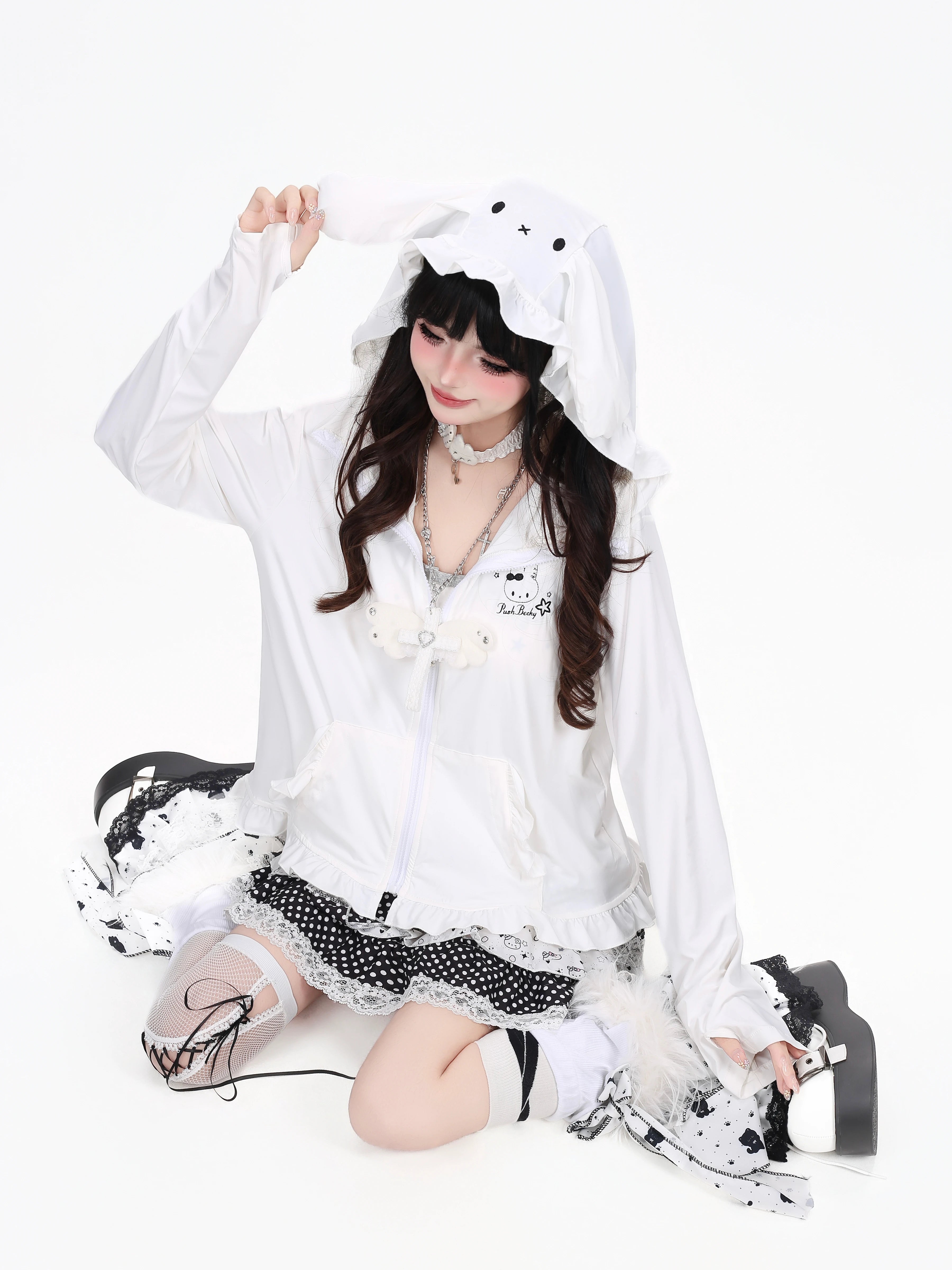 CRAZYGIRL_Cute_Rabbit_Ear_Hood_Ruffle_Zip_Uv_Protection_Women's_Lightweight_Jackets_1056940659127_MISSTT