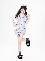 CRAZYGIRL_Cat_Print_Lapel_Short_Sleeve_Women's_Skin_Friendly_Fabric_Top_&_Shorts_Sets_1063192980006_MISSTT