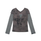 ARIADNAw_Totem_Cross_Print_Faux_Layered_V-neck_Women's_Long_Sleeve_T-shirts_892705101996_MISSTT