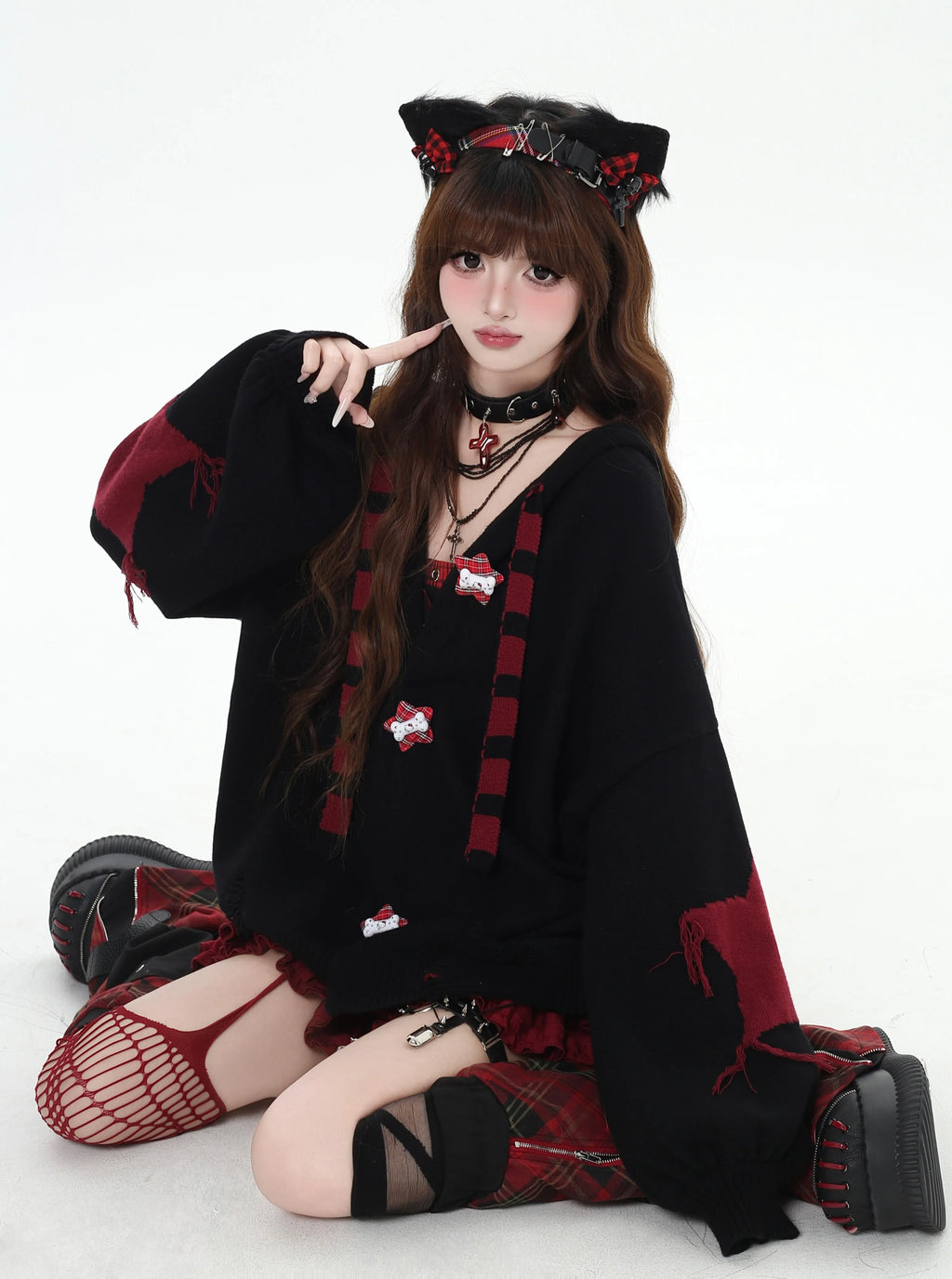 CRAZYGIRL_Striped_Star_Hooded_Rabbit_Ear_Street_Style_Women's_Knit_Cardigans_860352721118_MISSTT
