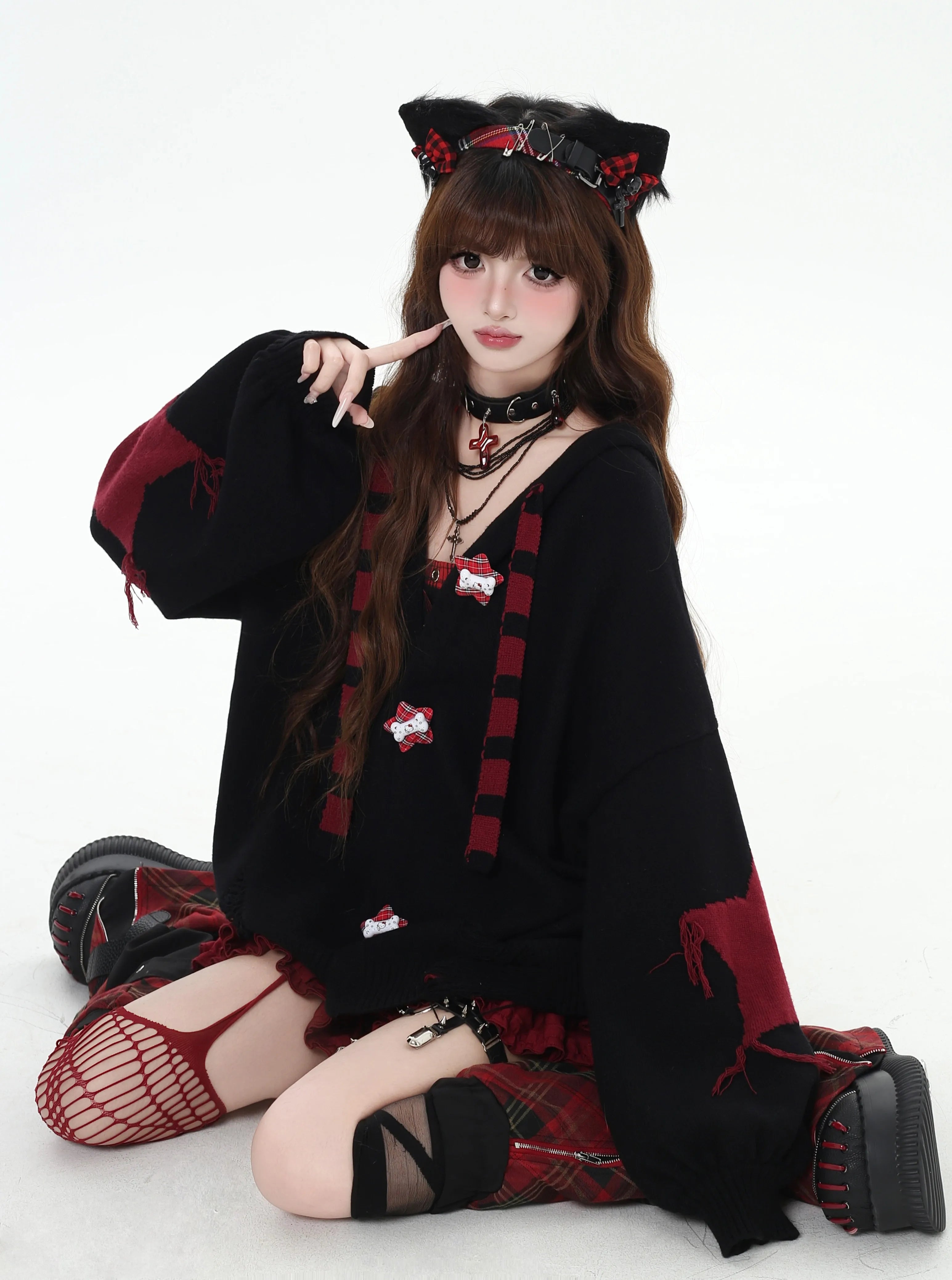 CRAZYGIRL_Striped_Star_Hooded_Rabbit_Ear_Street_Style_Women's_Knit_Cardigans_860352721118_MISSTT