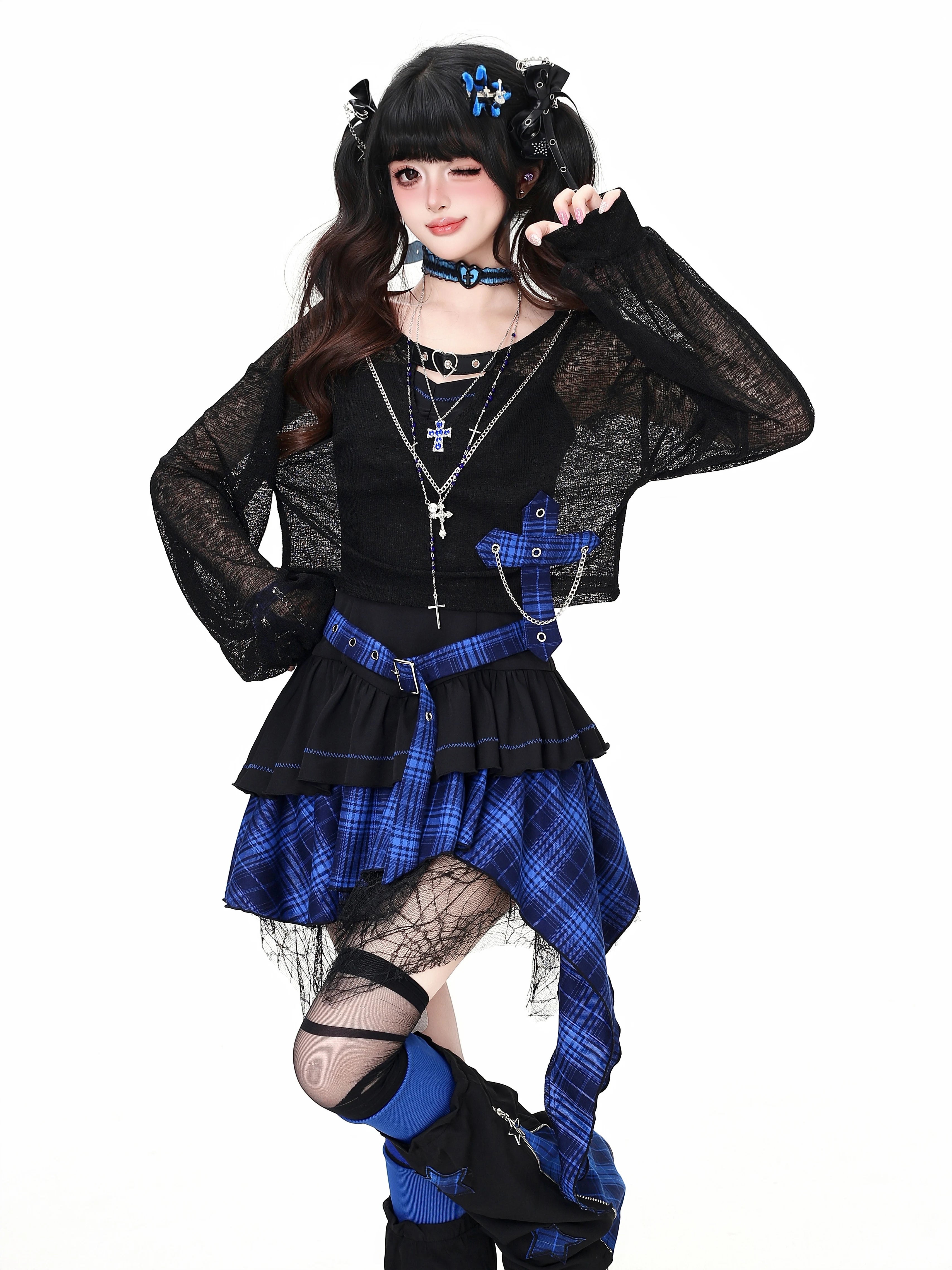 CRAZYGIRL_Plaid_Gothic_Asymmetrical_Overlay_Long_Sleeve_Women's_Slip_Mini_Dresses_1045172071320_MISSTT