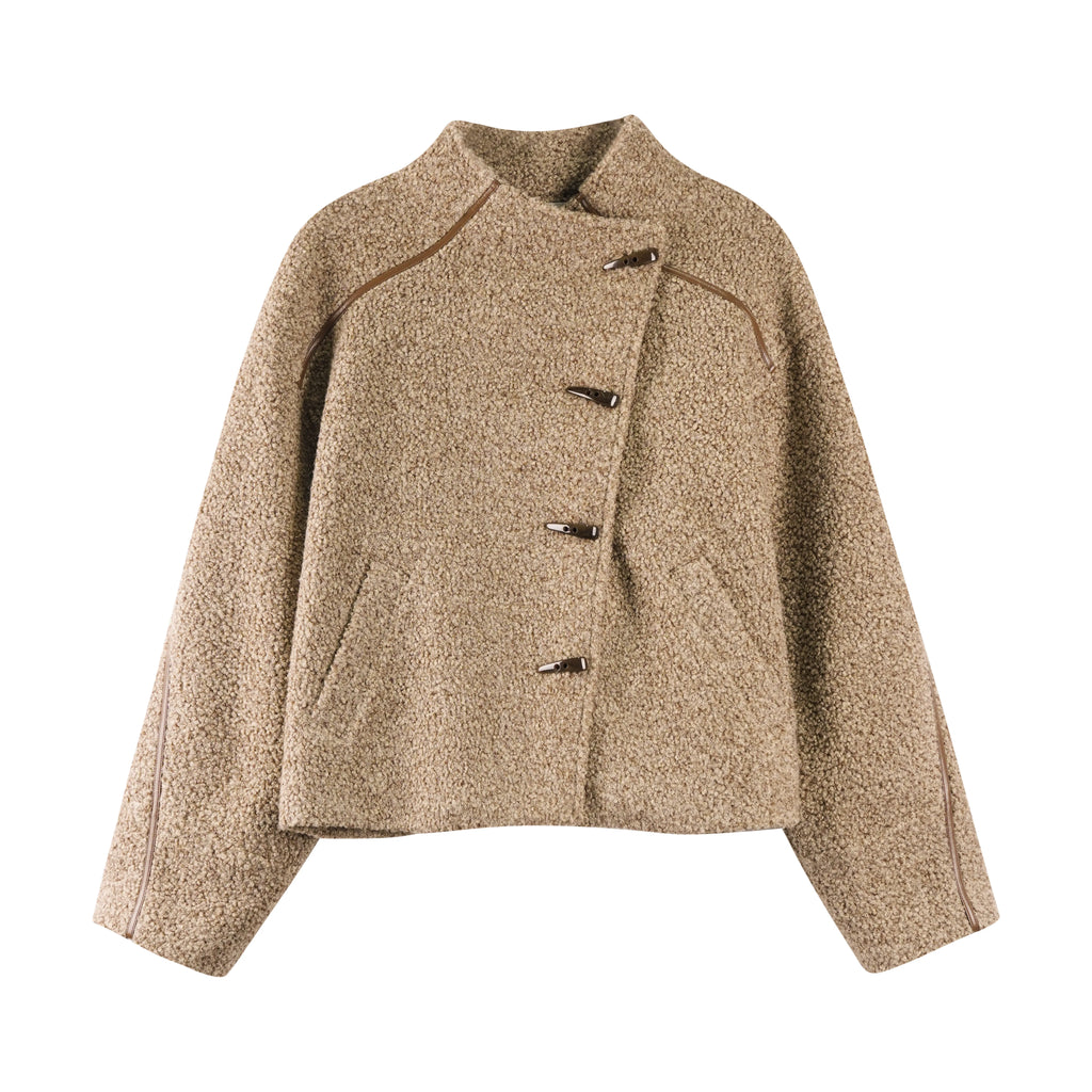 someonesometimes Insulated Original Design Loose Fit Button Stand Collar Unisex Short Coat
