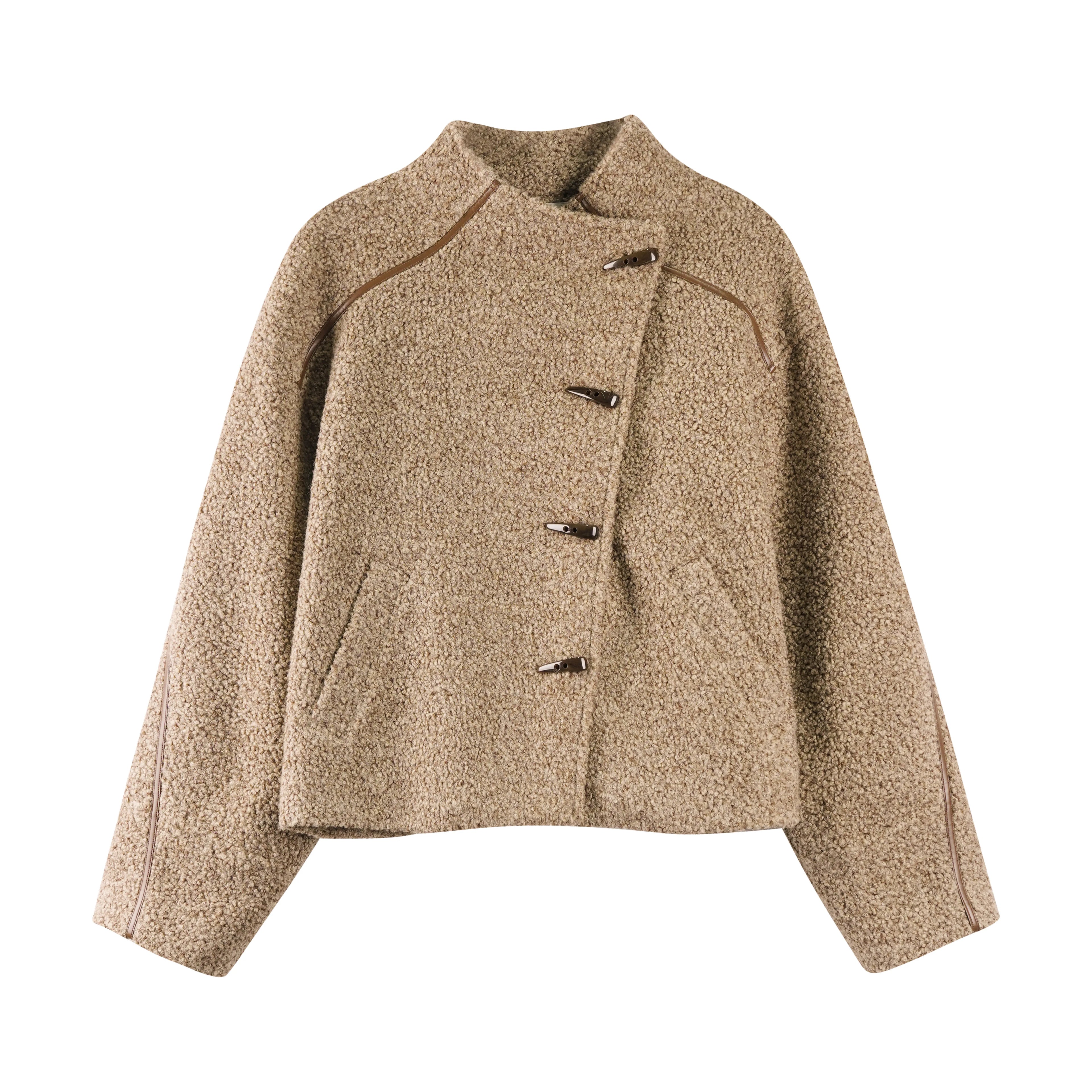 someonesometimes Insulated Original Design Loose Fit Button Stand Collar Unisex Short Coat