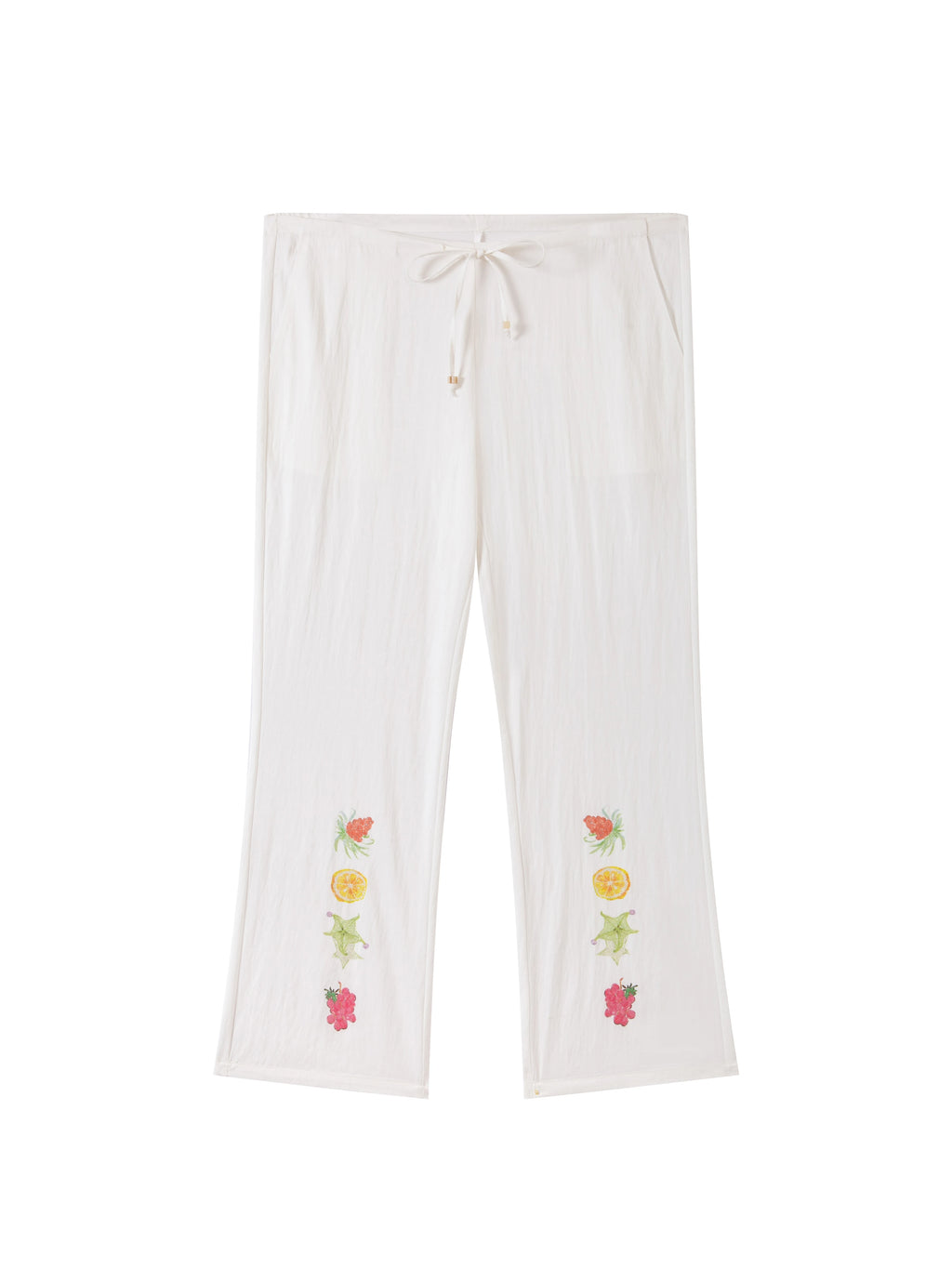 THELIGHT OFFICIAL White Fruit Print Pocket Elastic Waist Straight Loose Women's Polyester Chinos 932556860827