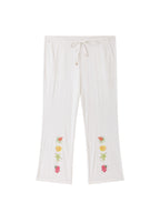 THELIGHT OFFICIAL White Fruit Print Pocket Elastic Waist Straight Loose Women's Polyester Chinos 932556860827