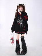 CRAZYGIRL_Black_Red_Trim_V-neck_Loose_Street_Style_Women's_Knitted_Sweaters_756783250530_MISSTT