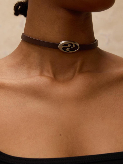 PERSONSOUL Antique Silver Metal Symbol Punk Multilayer Women's Leather Necklaces