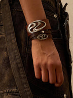 PERSONSOUL Antique Silver Metal Symbol Punk Multilayer Women's Leather Necklaces