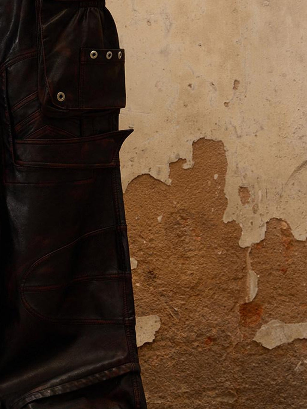 PERSONSOUL Armored Panel Hand Distressed Punk Pockets Wide Leg Women's Pu Leather Pants