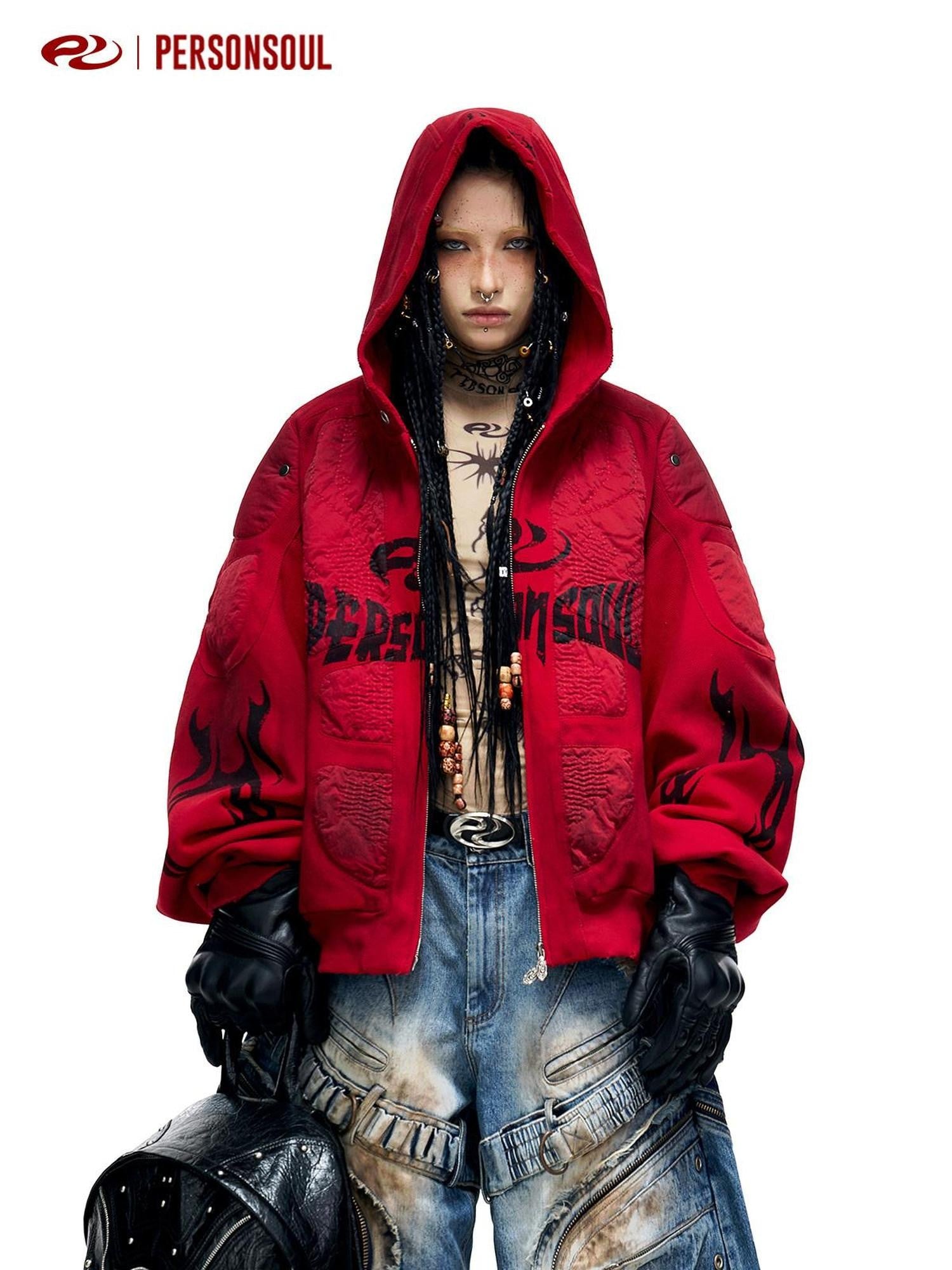 PERSONSOUL Armored Protective Structure Zip Front Embroidered Logo Women's Cotton Hoodies