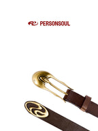 PERSONSOUL Asymmetric Pin Buckle Two Part Detachable Women's Patent Leather Belts