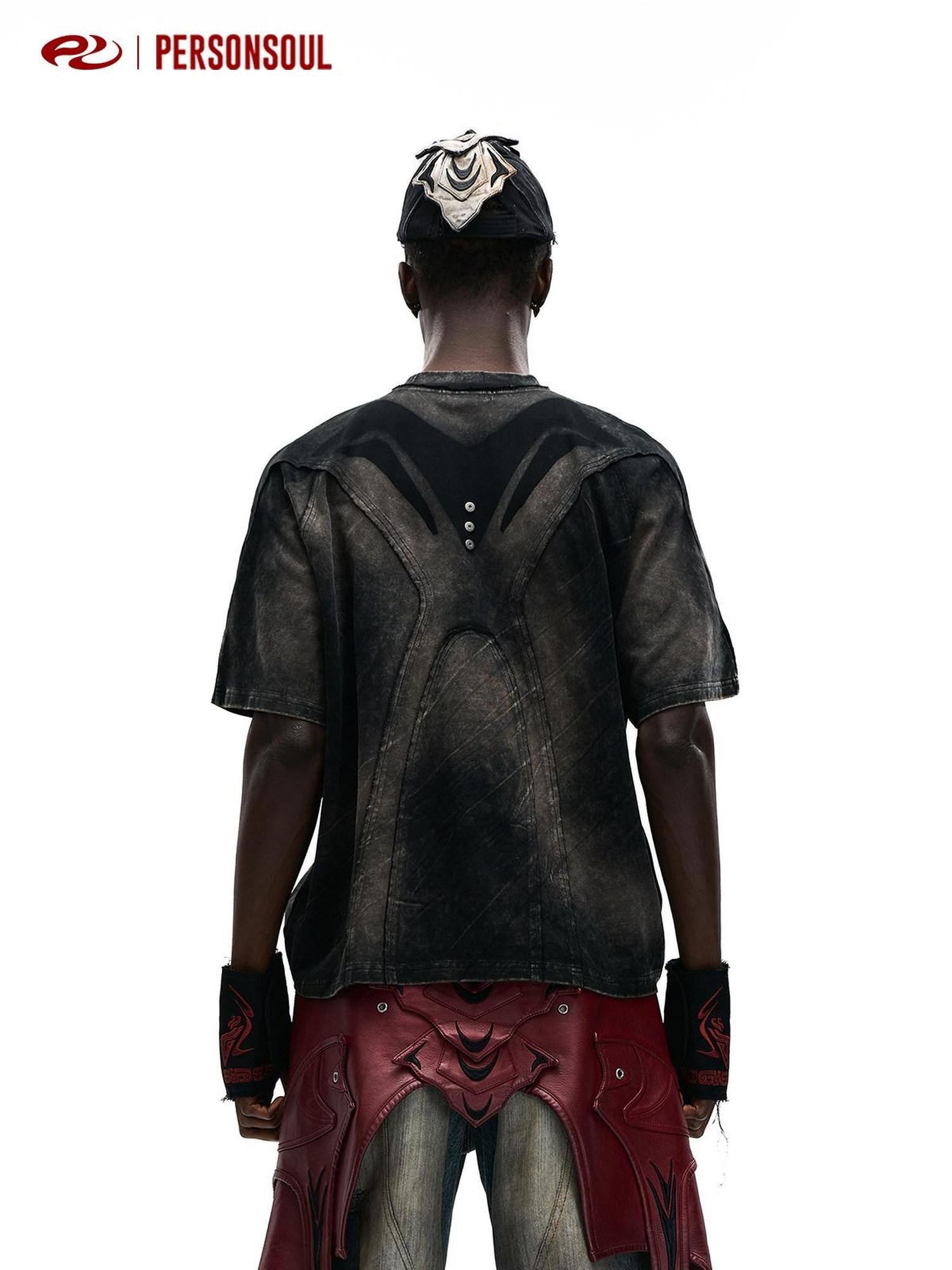 PERSONSOUL Black Deconstructed Beast Horn Distressed Women's Cotton Short Sleeve T-shirts