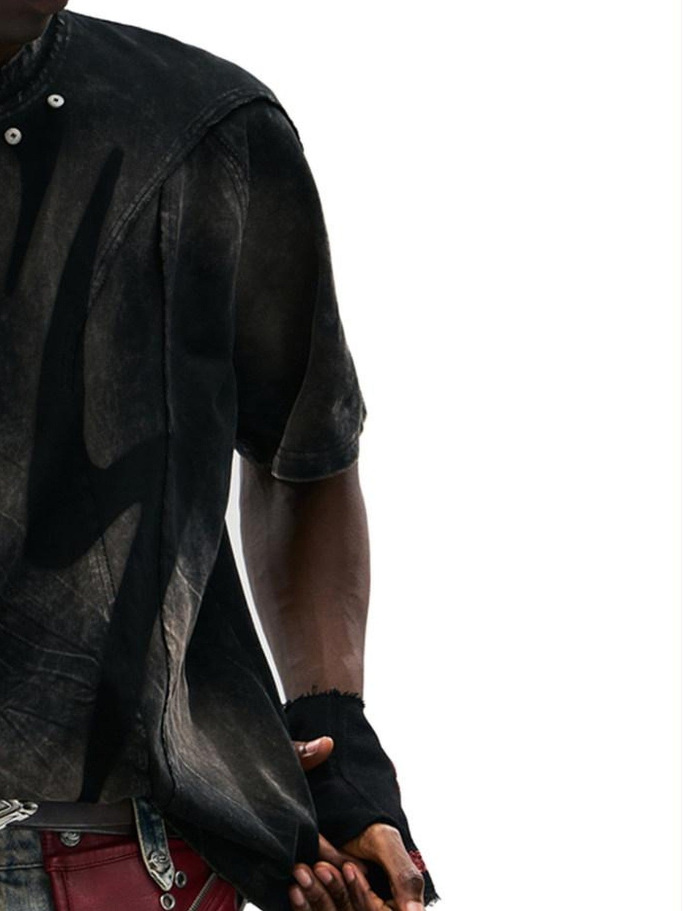 PERSONSOUL Black Deconstructed Beast Horn Distressed Women's Cotton Short Sleeve T-shirts