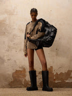 PERSONSOUL Black Punk Studded Slouchy Soft Handle Hobo Women's Sheepskin Handbags