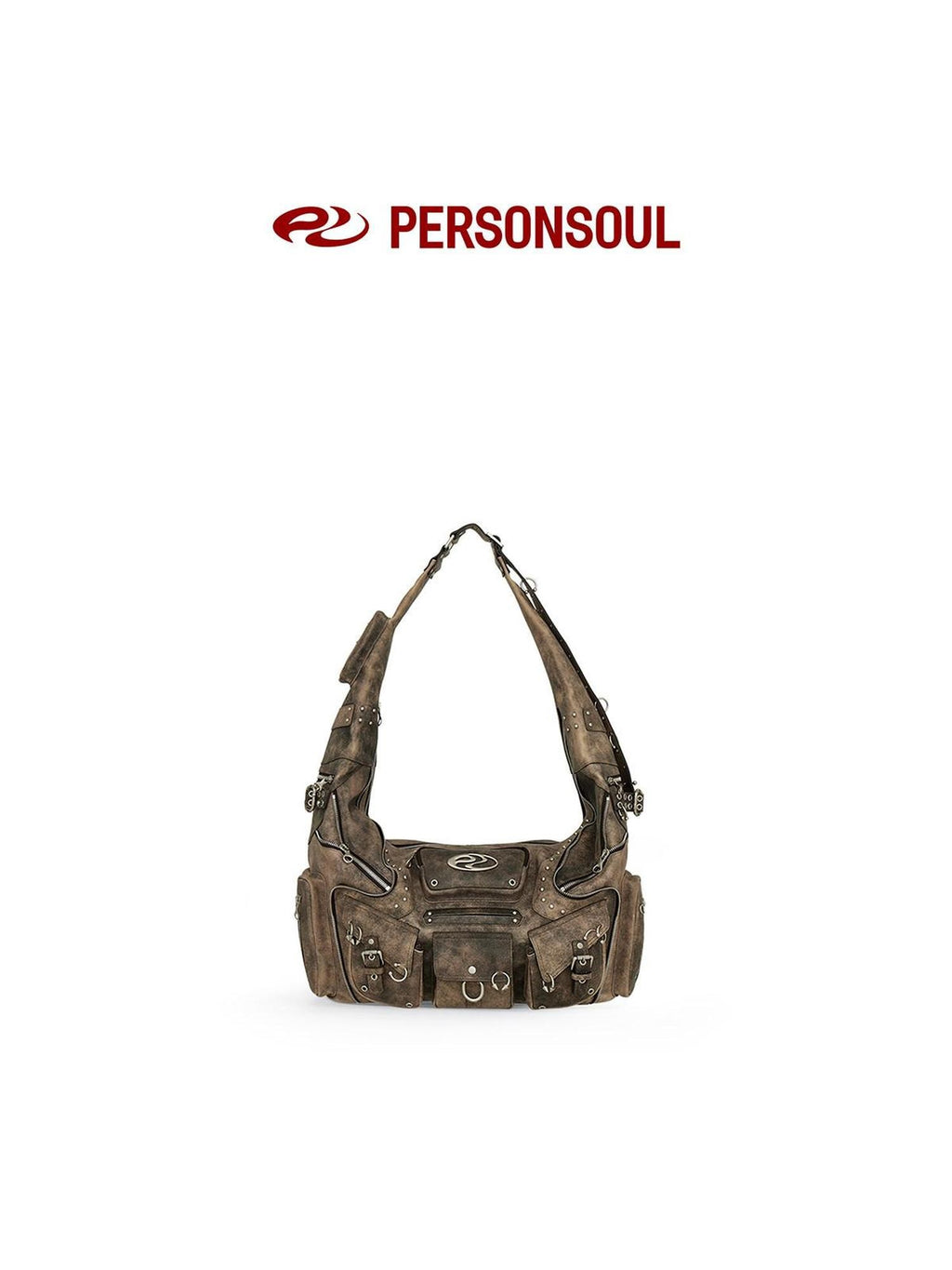 PERSONSOUL Black Punk Studded Slouchy Soft Handle Hobo Women's Sheepskin Handbags
