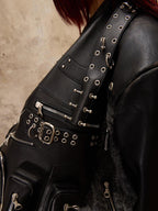 PERSONSOUL Black Punk Studded Slouchy Soft Handle Hobo Women's Sheepskin Handbags