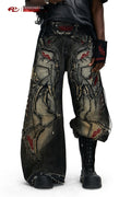 PERSONSOUL_Black_Red_Embroidered_Totem_Zipper_Distressed_Women's_Cotton_Wide-leg_Jeans_1017284942850_MISSTT