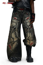 PERSONSOUL_Black_Red_Embroidered_Totem_Zipper_Distressed_Women's_Cotton_Wide-leg_Jeans_1017284942850_MISSTT