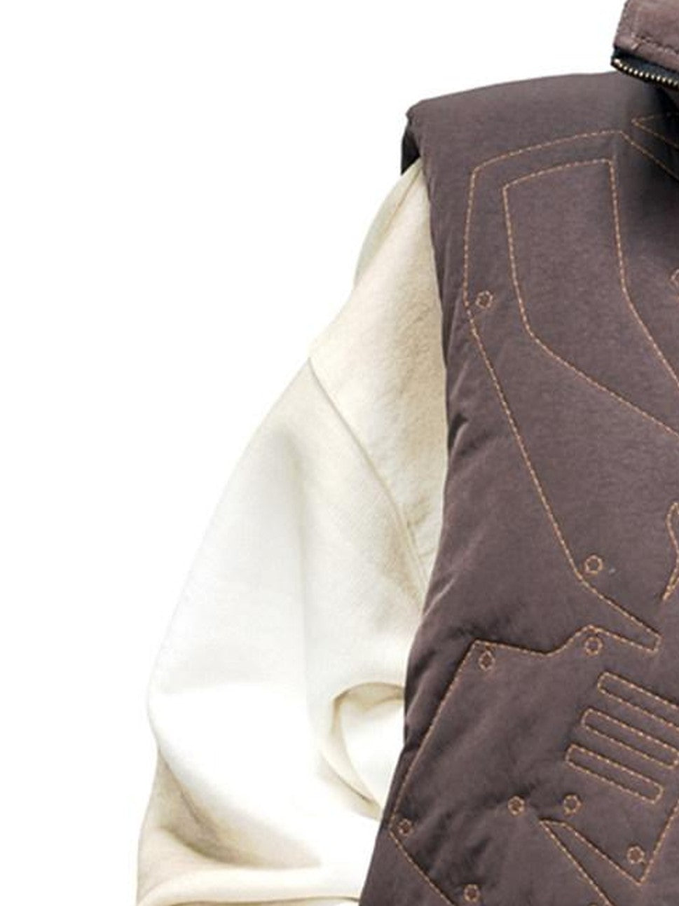 PERSONSOUL Brown Armor Stitch Embroidery Geometric Cropped Stand Collar Women's Nylon Vests
